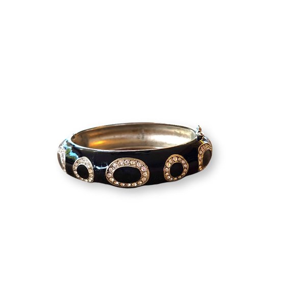 Lia Sophia Black Enameled Rhinestone Clamper Bangle - Picture 8 of 9